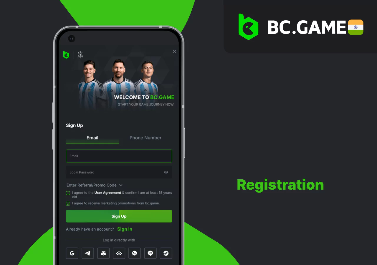 The process of registering an account at BC Game online casino