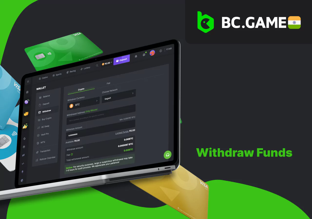 Process of withdrawing funds from the account on the BC Game platform