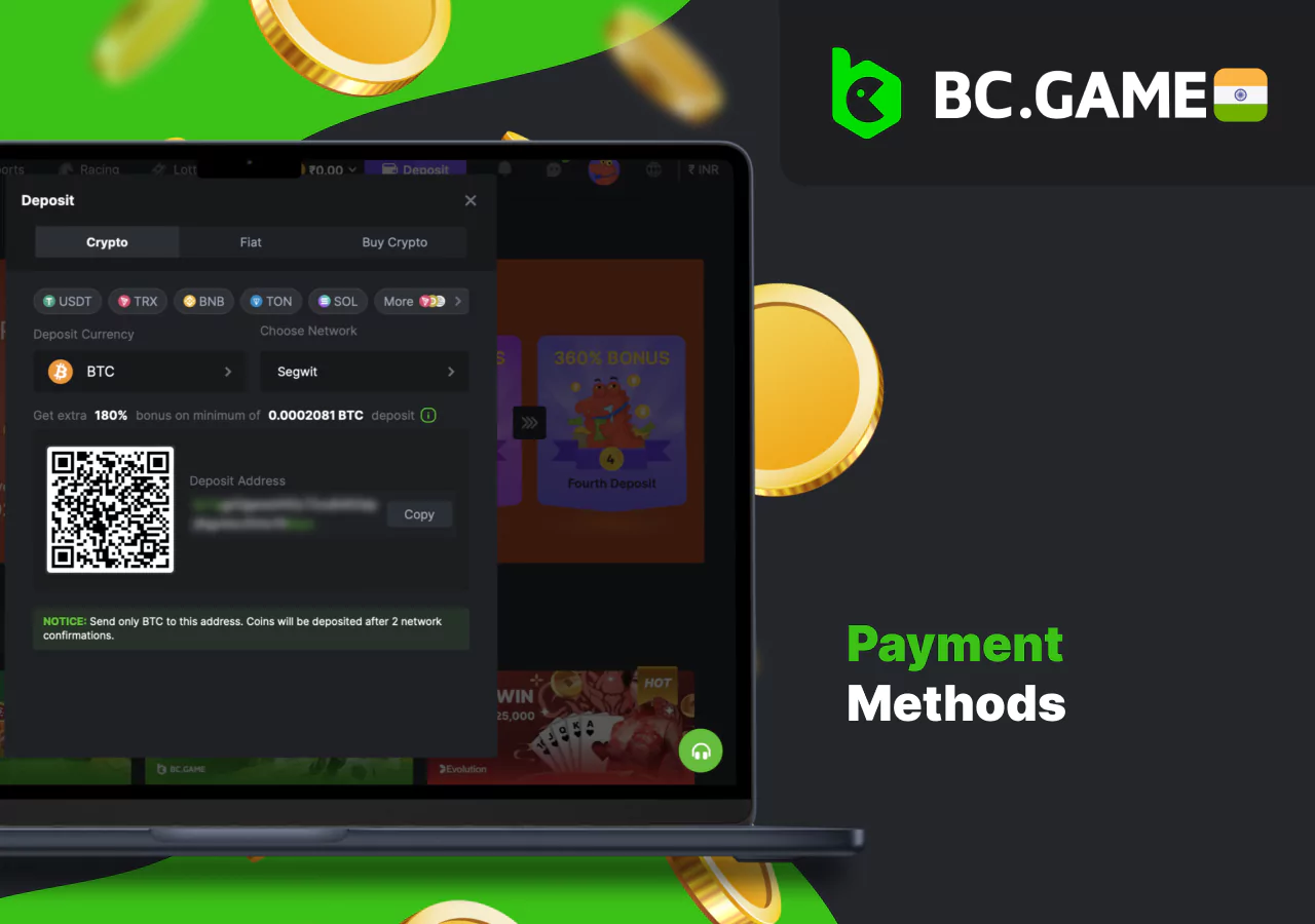 Available payment methods in BC Game